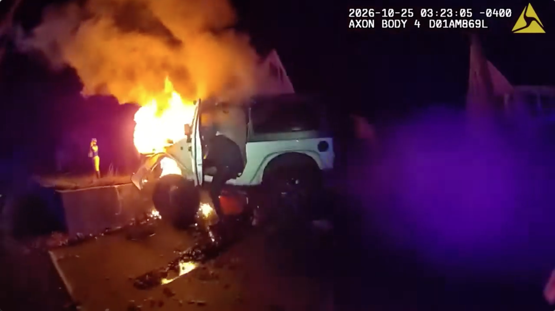 Bodycam video shows police rescuing man from burning Jeep after crash; driver facing multiple charges — KTVU FOX 2 Bay Area, Saratoga Community news